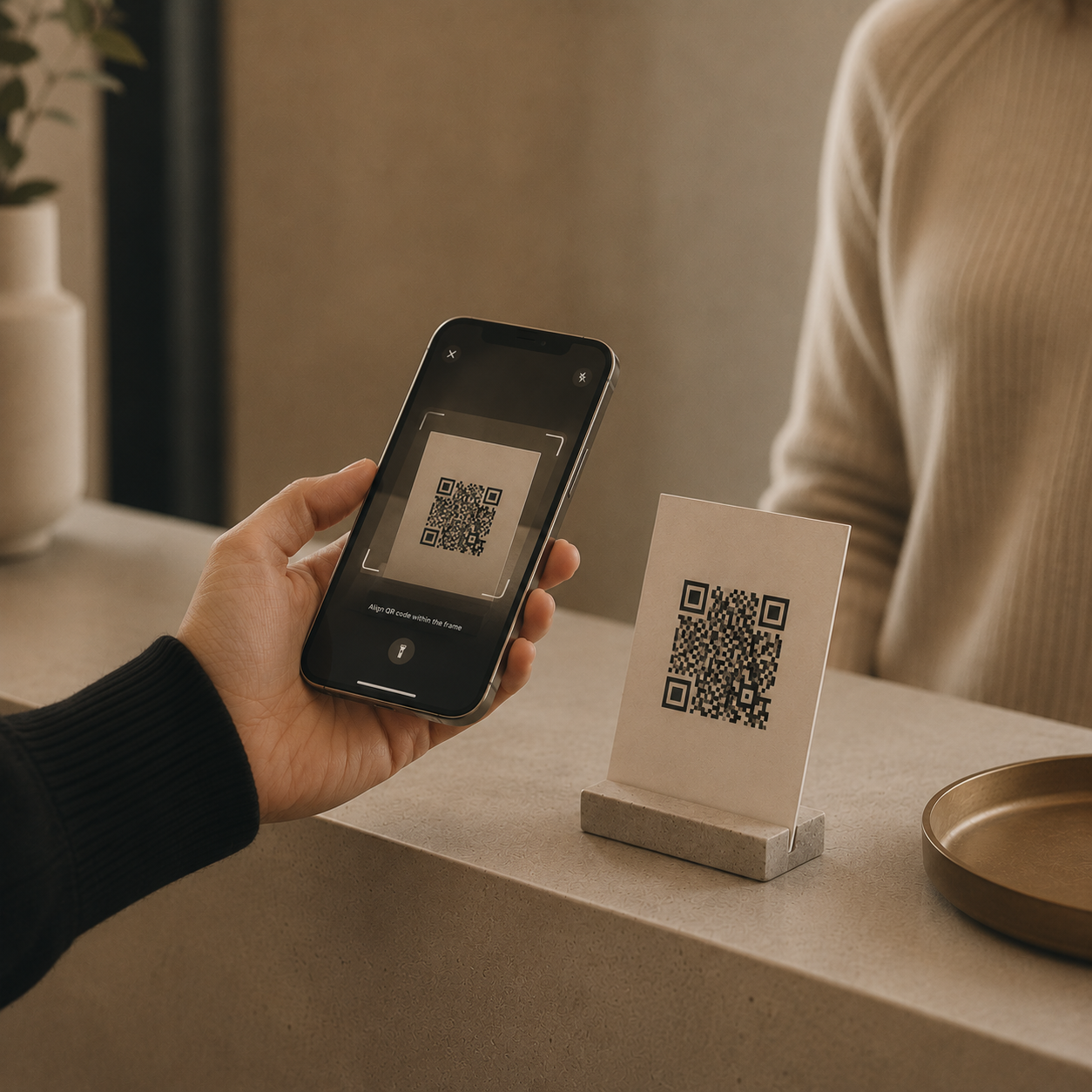 Customer scanning a QR code